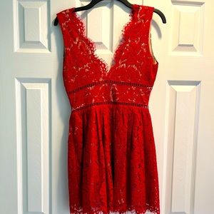 Red Scalloped Lace Dress
